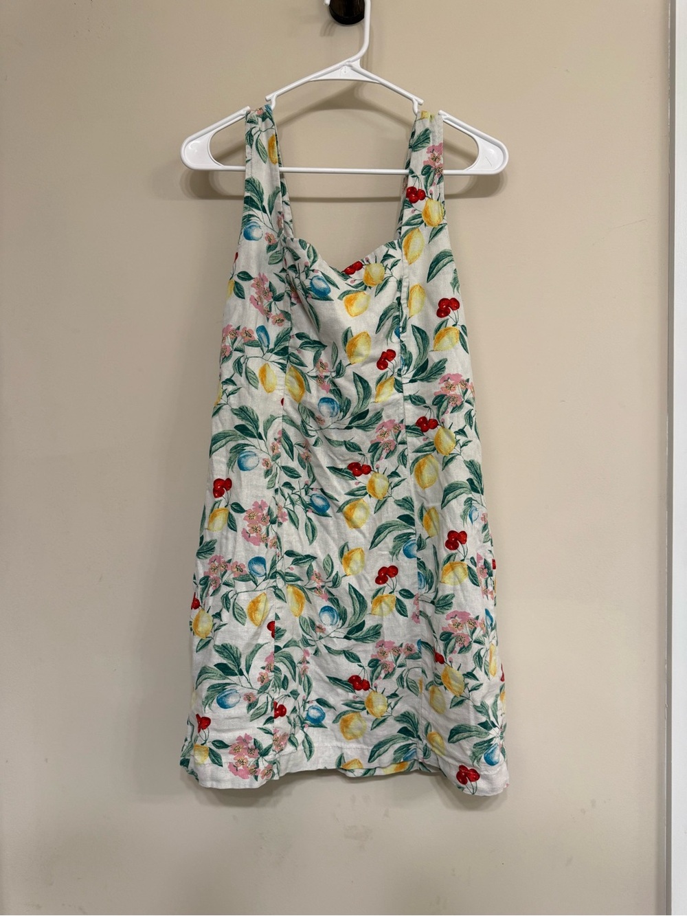 Old Navy White Mini Dress with Lemon, Cherry & Floral Print